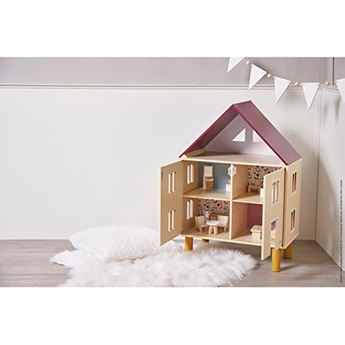 Janod Twist Wooden Dollhouse – FSC Wood Toy with 11 Accessories