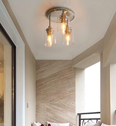 Jolof Store Industrial 3-Way Glass Pendant Light – Brushed Flush Ceiling Lamp