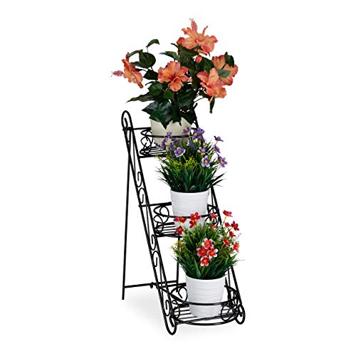 Relaxdays 3-Tier Metal Plant Stand – Folding Vintage Flower Etagere