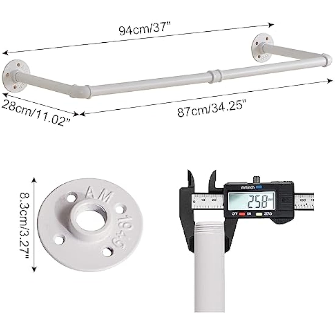 IBUYKE Industrial Wall Mounted Coat Rack – Heavy Duty Iron Rail, White