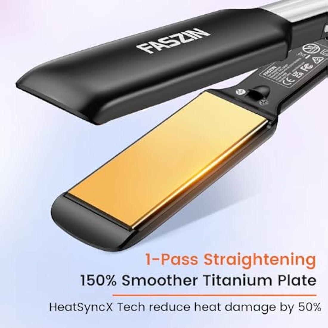 Faszin Wide Plate Titanium Hair Straightener | Ionic Flat Iron - Black