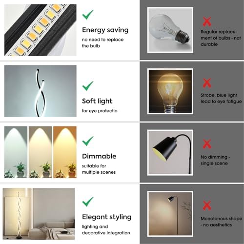 AManLife LED Floor Lamp – Dimmable Spiral Standing Lamp with Remote