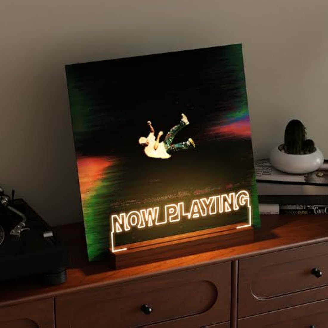 Jolof Store Now Playing Vinyl Stand – Light Up Wooden Record Display