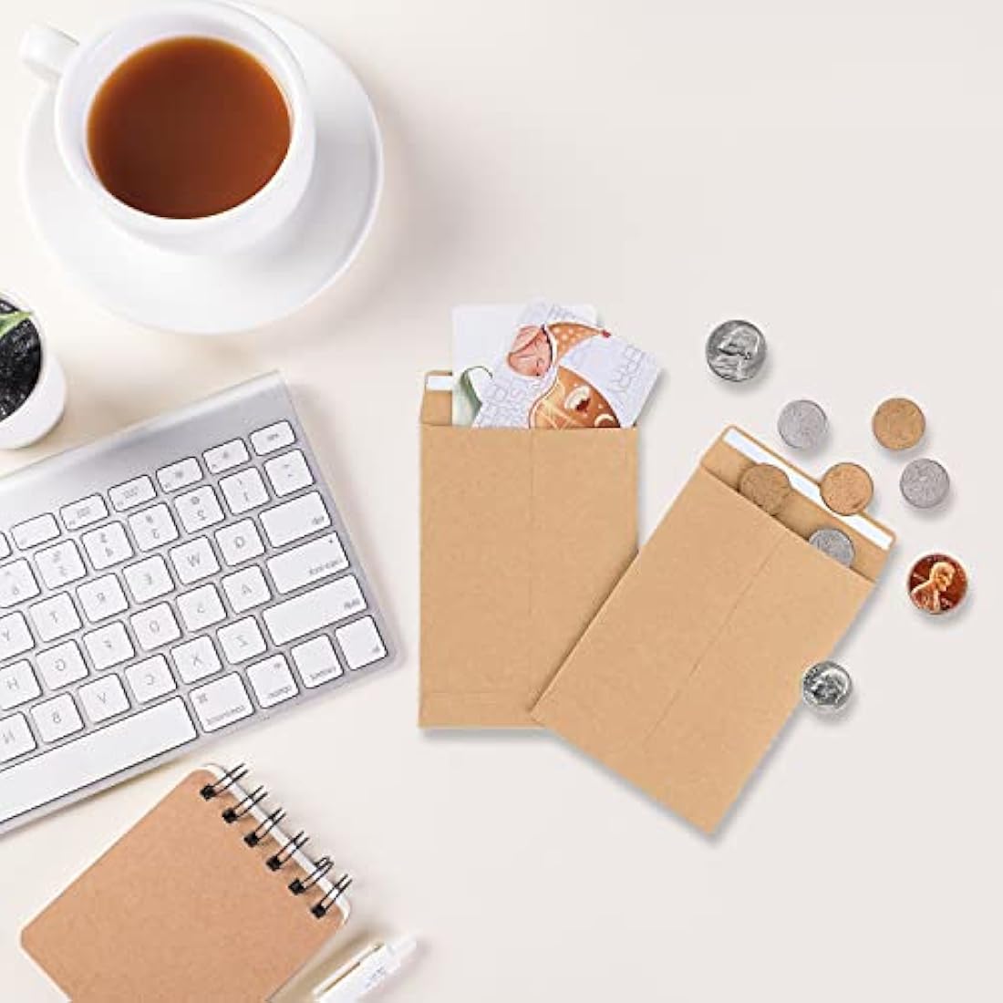 100Pcs Kraft Paper Seed Envelopes | Self-Adhesive Coin Packets