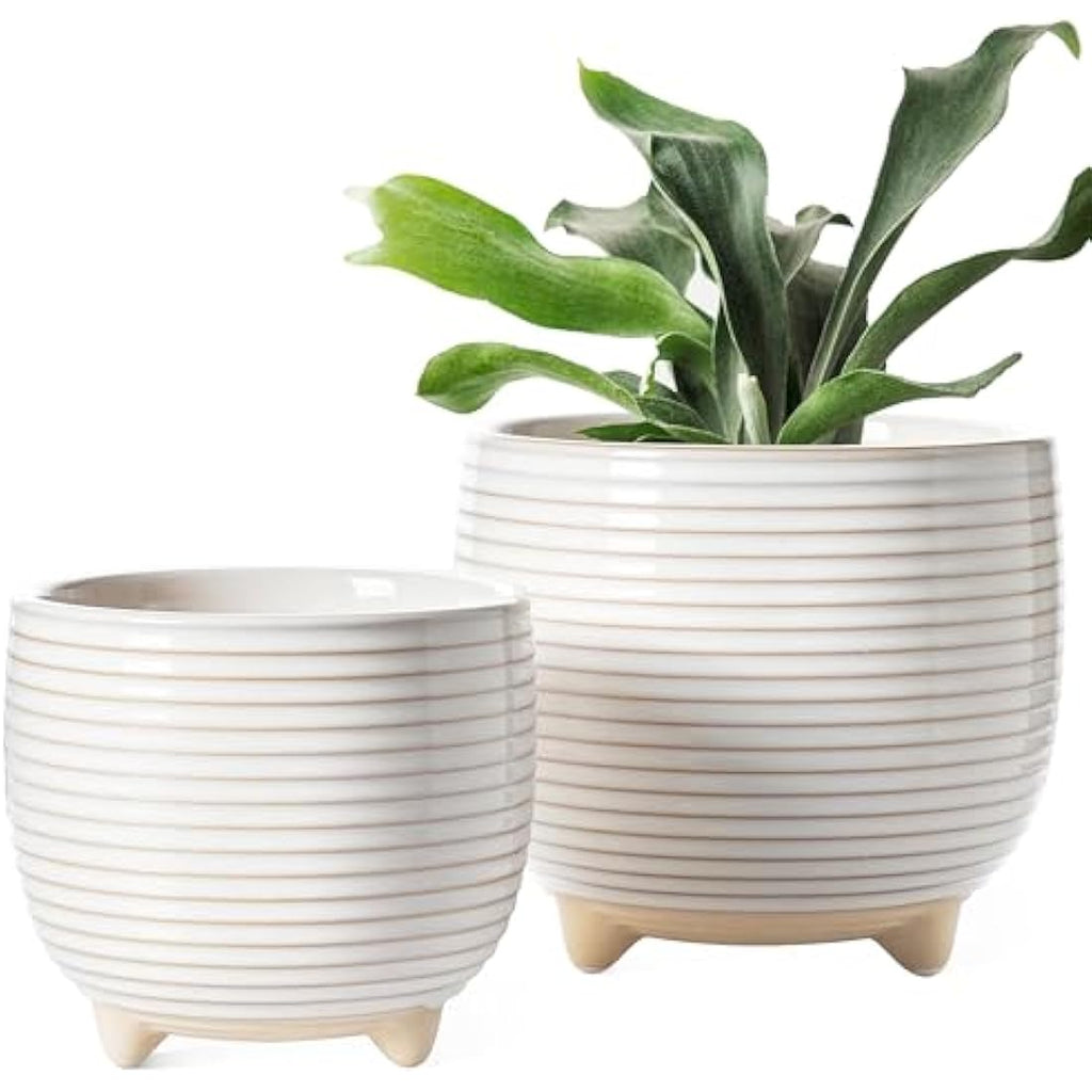 LE TAUCI Ceramic Plant Pots | Footed Indoor Planters with Drainage