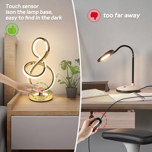 Modern LED Table Lamp | Dimmable Gold Desk Lamp with USB