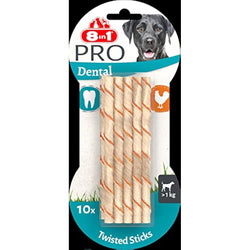 8in1 Pro Dental Twisted Sticks – Chicken & Beef Dog Chews, 10 Pack