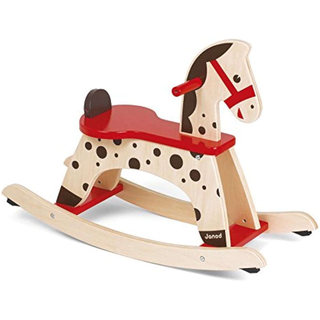 Janod Caramel Wooden Rocking Horse – Toddler Balance Toy, Brown/Red