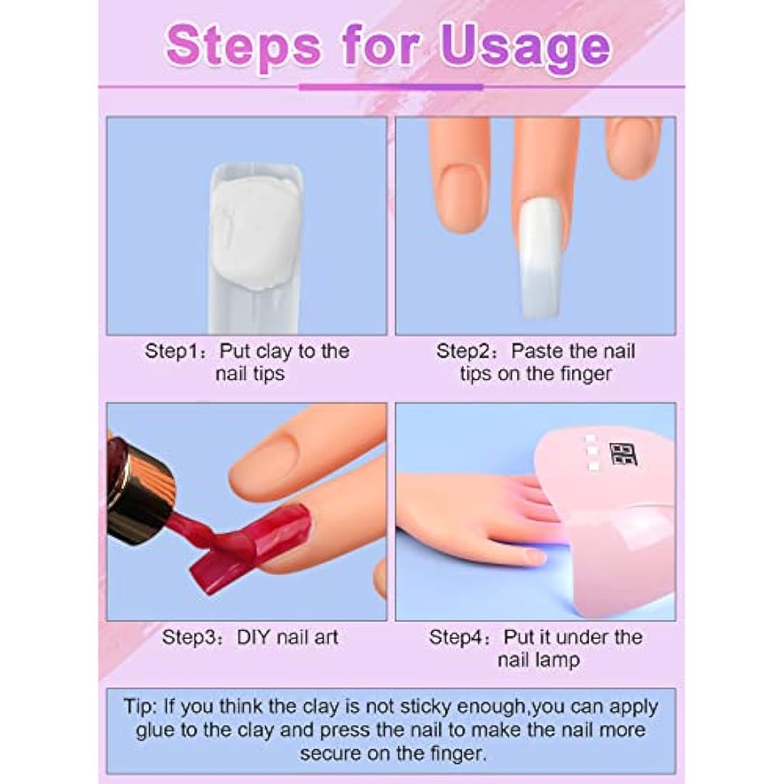 Jolof Store Silicone Nail Practice Hand for Acrylic Nails with 200 Tips