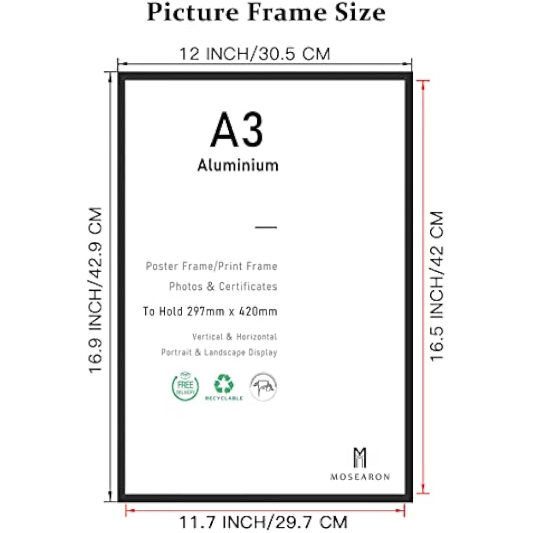 Jolof Store A3 Black Aluminum Certificate Picture Frames - Set of 3