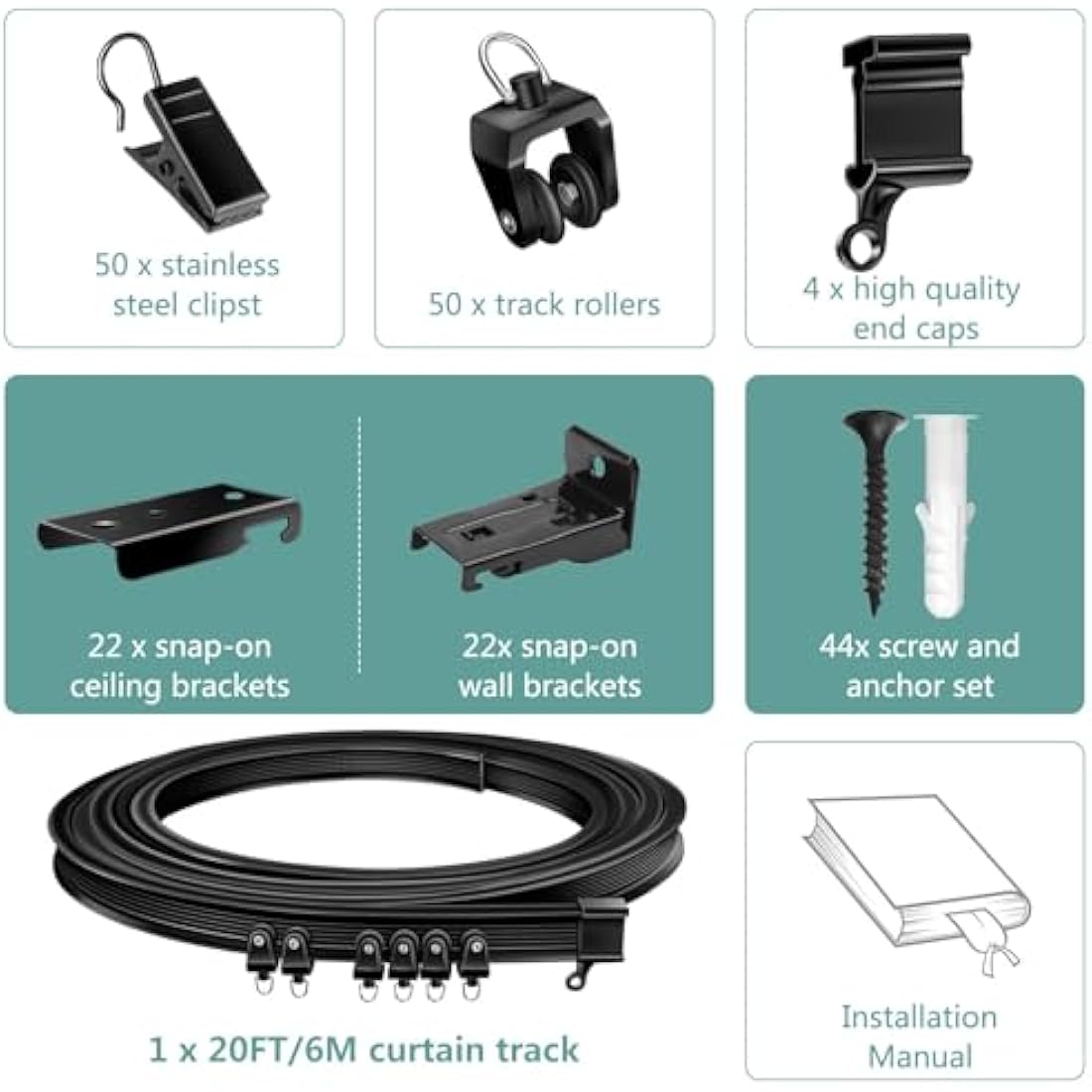 20FT Flexible Ceiling Curtain Track – Bendable Wall Mount Rail