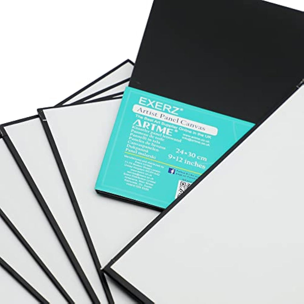 Exerz Black Canvas Panels – 24x30cm 100% Cotton Artist Boards, 6-Pack