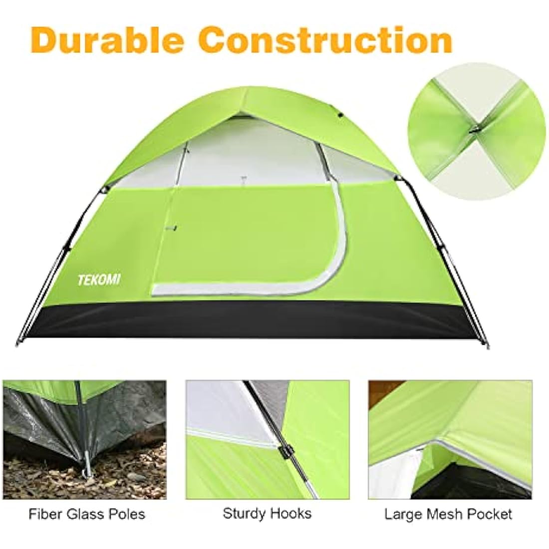 TEKOMI Waterproof 3-Person Dome Tent – Instant Setup Family Camping Tent