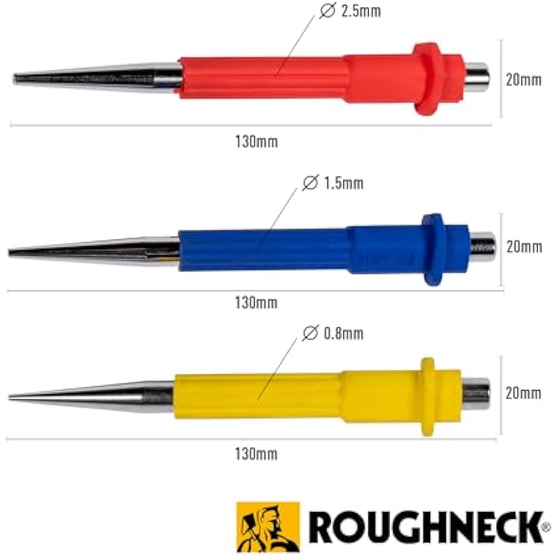 Roughneck 3-Piece Nail Punch Set | Hardened Steel with Color Coded Grips