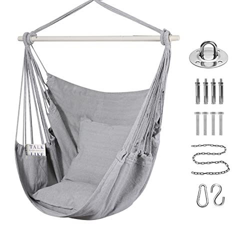 Goutime Hammock Chair Swing with 2 Pillows and Metal Support Bar - Gray