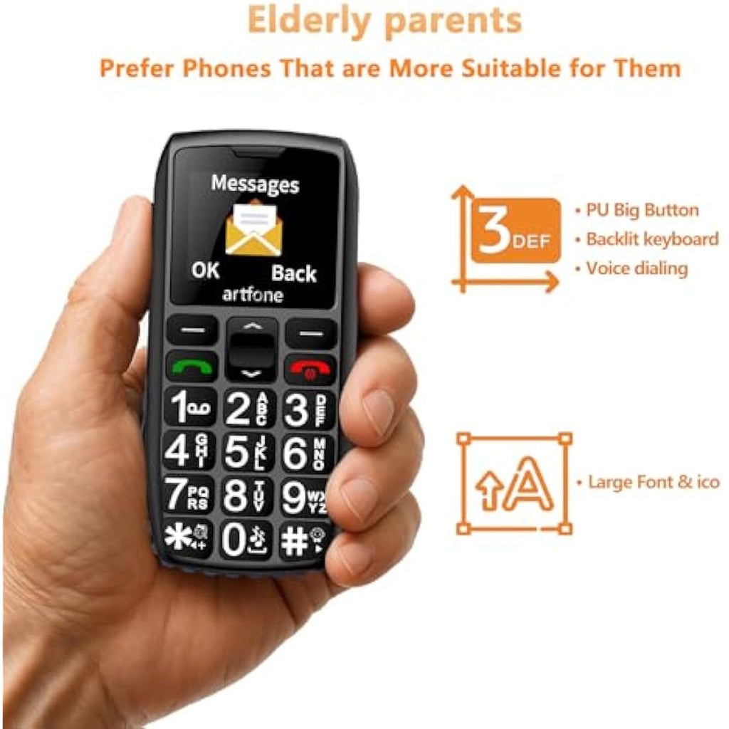 artfone C1+ 4G Big Button Mobile Phone for Seniors with SOS & Charging Dock