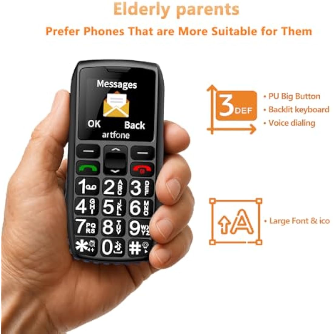 artfone C1+ 4G Big Button Mobile Phone for Seniors with SOS & Charging Dock