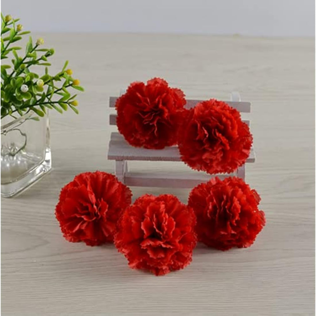 50pc Red Silk Carnation Flower Heads with 8" Stems for DIY