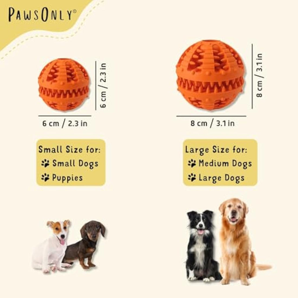 PawsOnly Interactive Dog Treat Dispenser Ball – Dental Rubber Toy, Orange