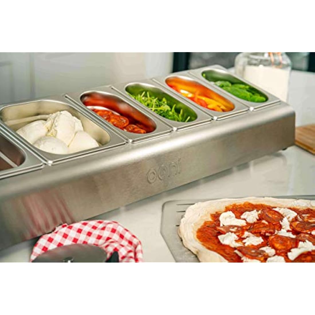 Ooni Pizza Topping Station – Stainless Steel Outdoor Prep with 6 Containers