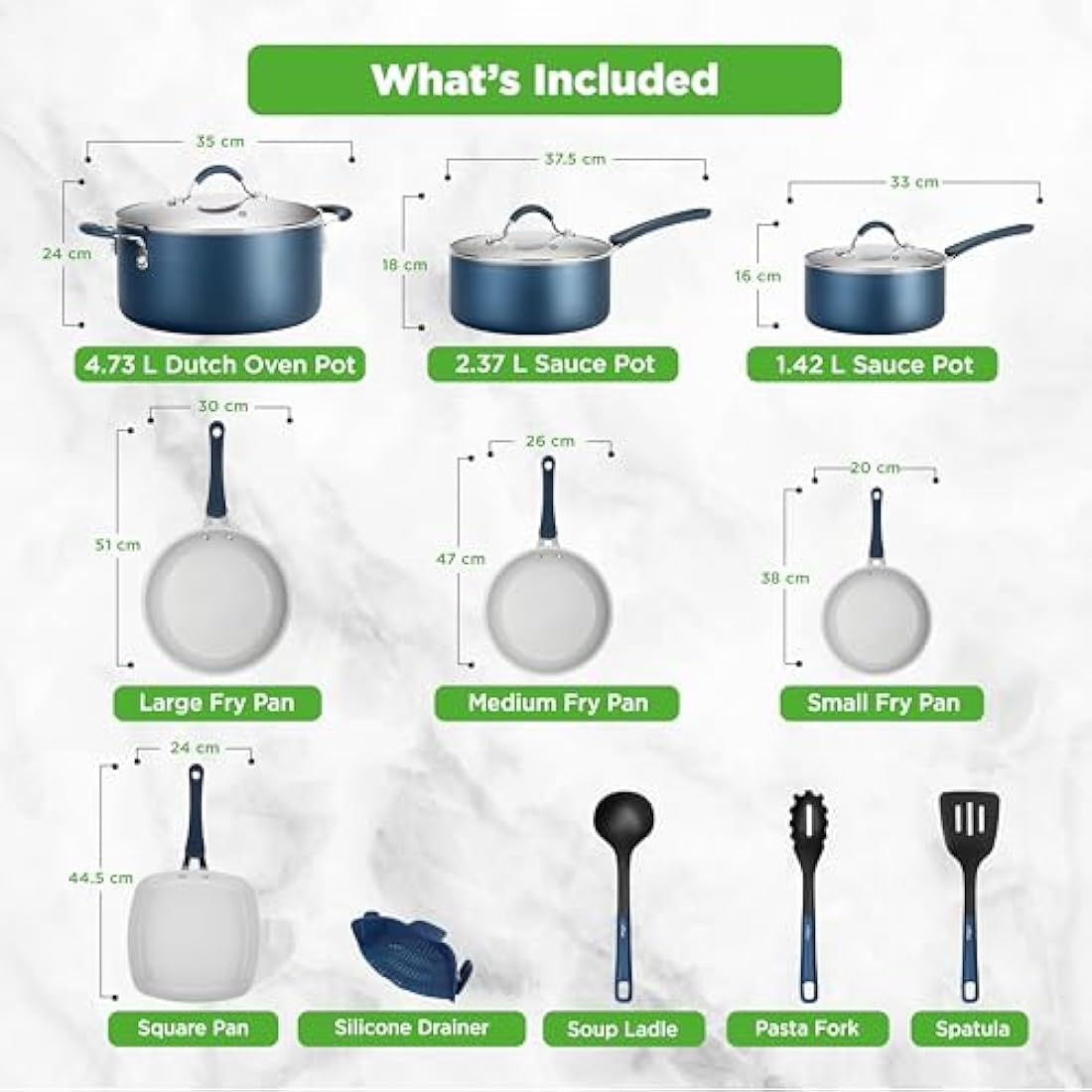 NutriChef 20-Piece Non-Stick Cookware and Bakeware Set – Navy Blue
