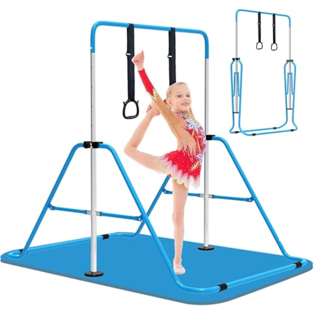 EVERYMILE Gymnastics Bar – Adjustable Folding Kip Bar with Rings for Kids