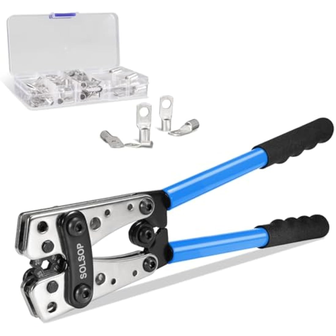 Solsop Battery Cable Crimping Tool Kit with 60PCS Copper Ring Terminals