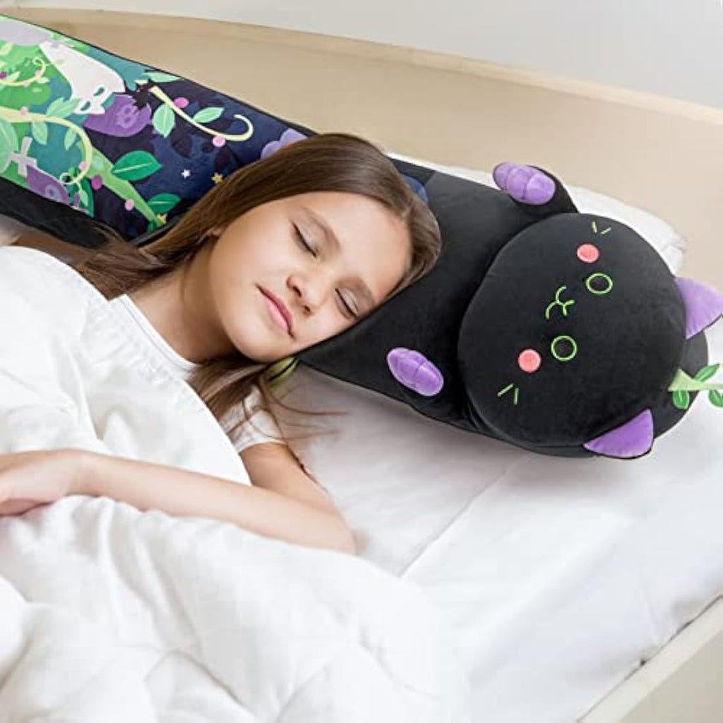 Mewaii 28in Long Devil Mint Cat Plush Pillow – Black Kawaii Body Toy