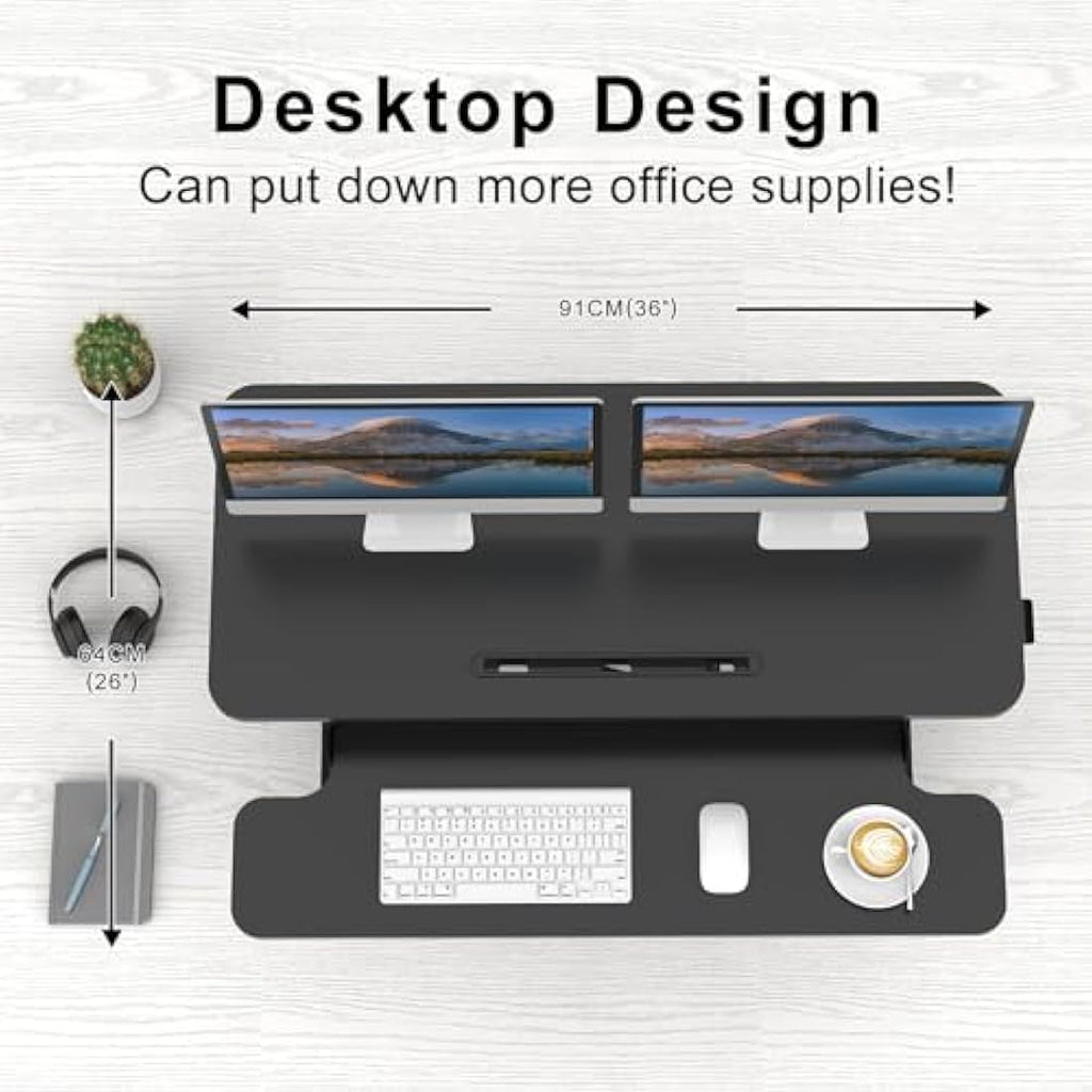 ERGOMAKER 36" Standing Desk Converter | Height Adjustable Dual Monitor Riser