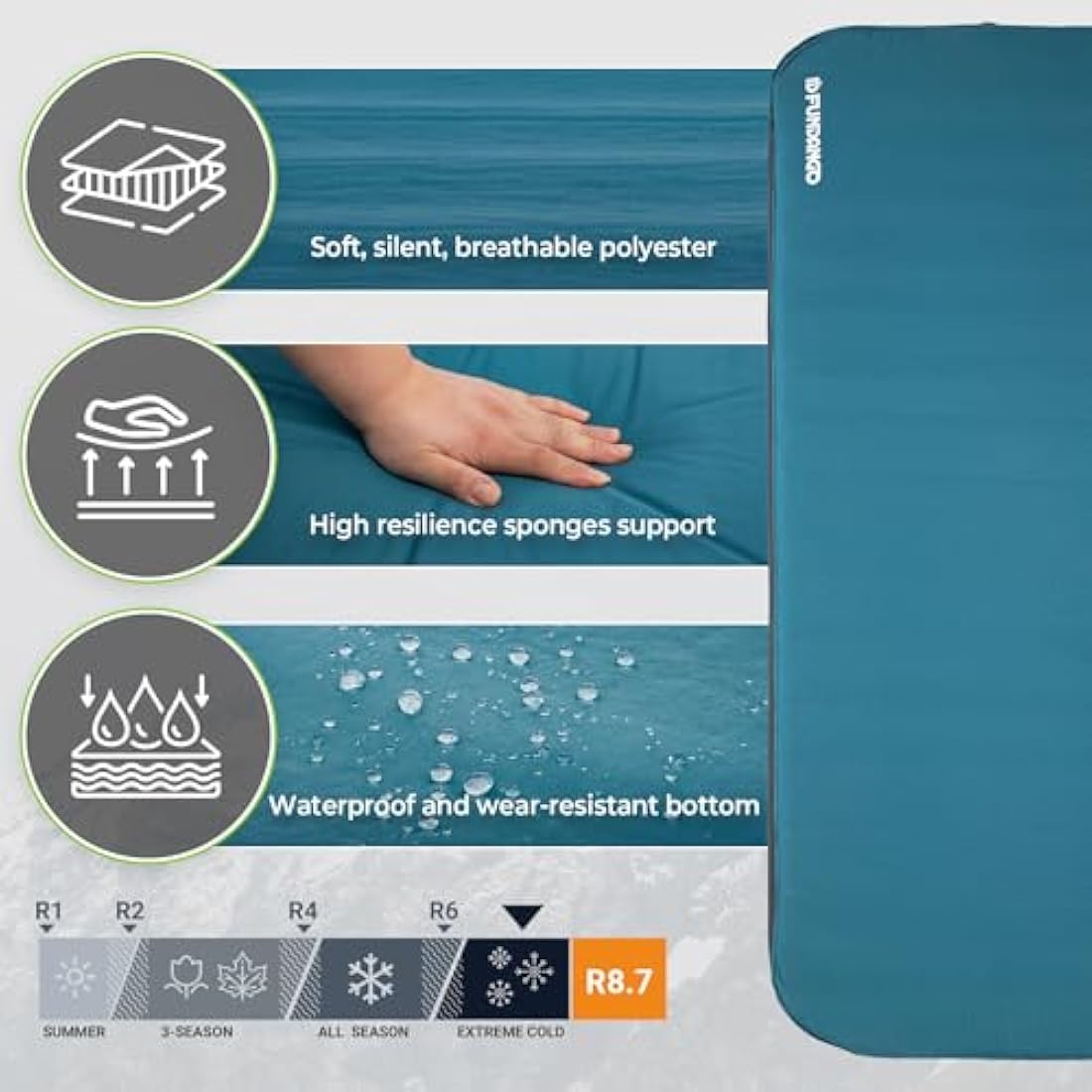 FUNDANGO Self Inflating Camping Mat | 10cm Thick R-Value 8.7 Mattress