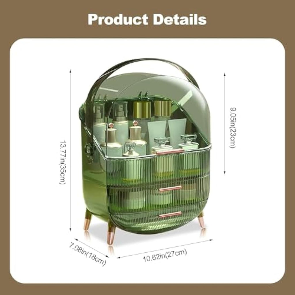 SIOOUI Makeup Organizer | 3-Layer Large Cosmetic Display Case – Clear Green
