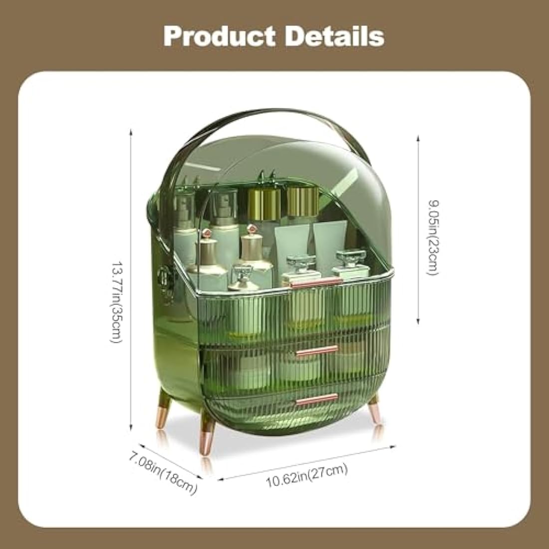 SIOOUI Makeup Organizer | 3-Layer Large Cosmetic Display Case – Clear Green