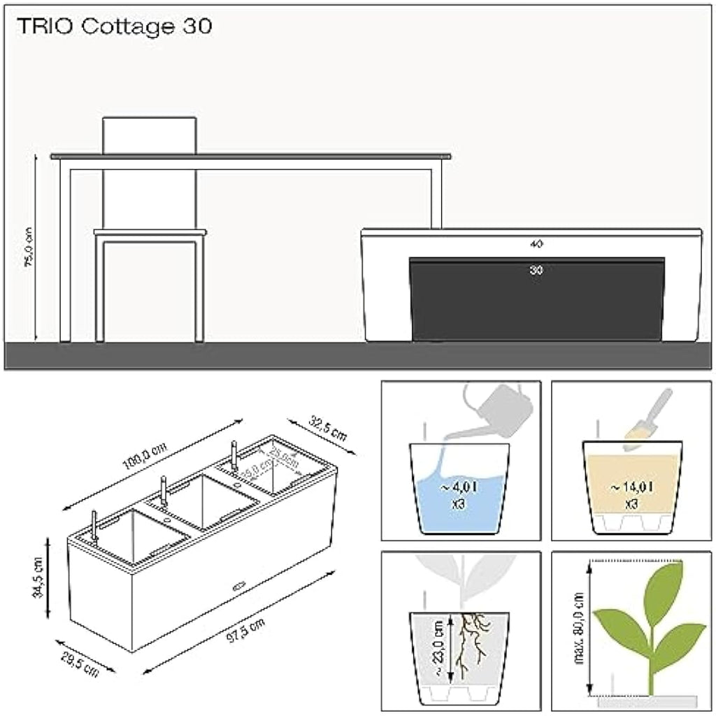 Lechuza Trio Cottage 30 Self-Watering Planter - Mocha Wicker Look