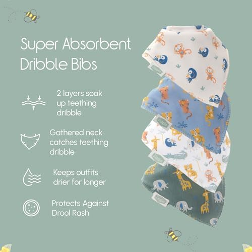 Ziggle Bandana Dribble Bibs – Cotton Front Baby Bibs for 0-24 Months