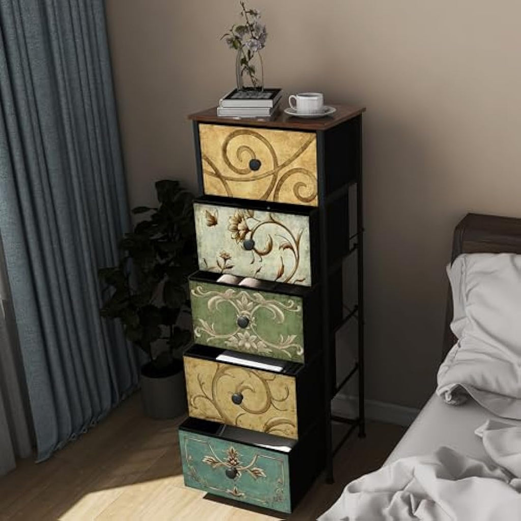VEDECASA 5-Drawer Slim Fabric Dresser – Retro Tall Storage Tower
