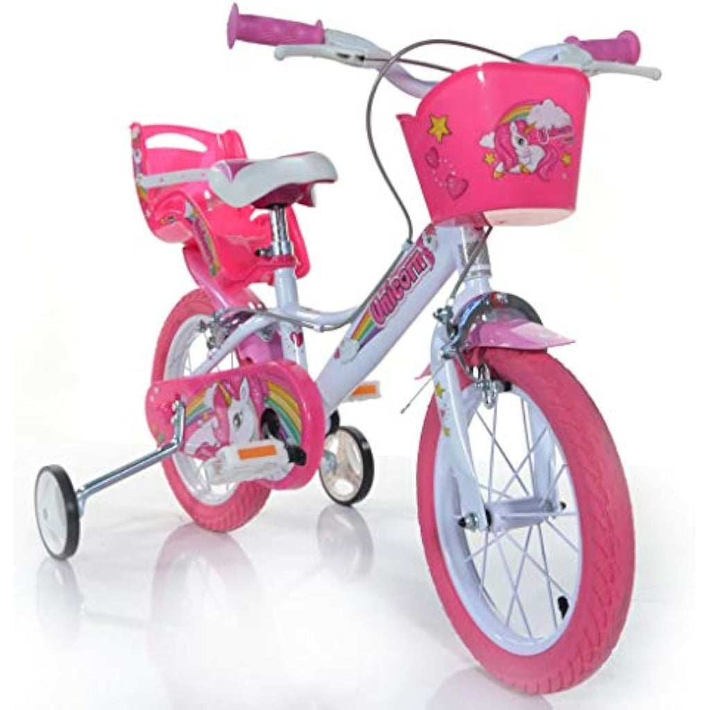 Dino Bikes Unicorn 14 Inch Kids Bicycle with Training Wheels - Pink