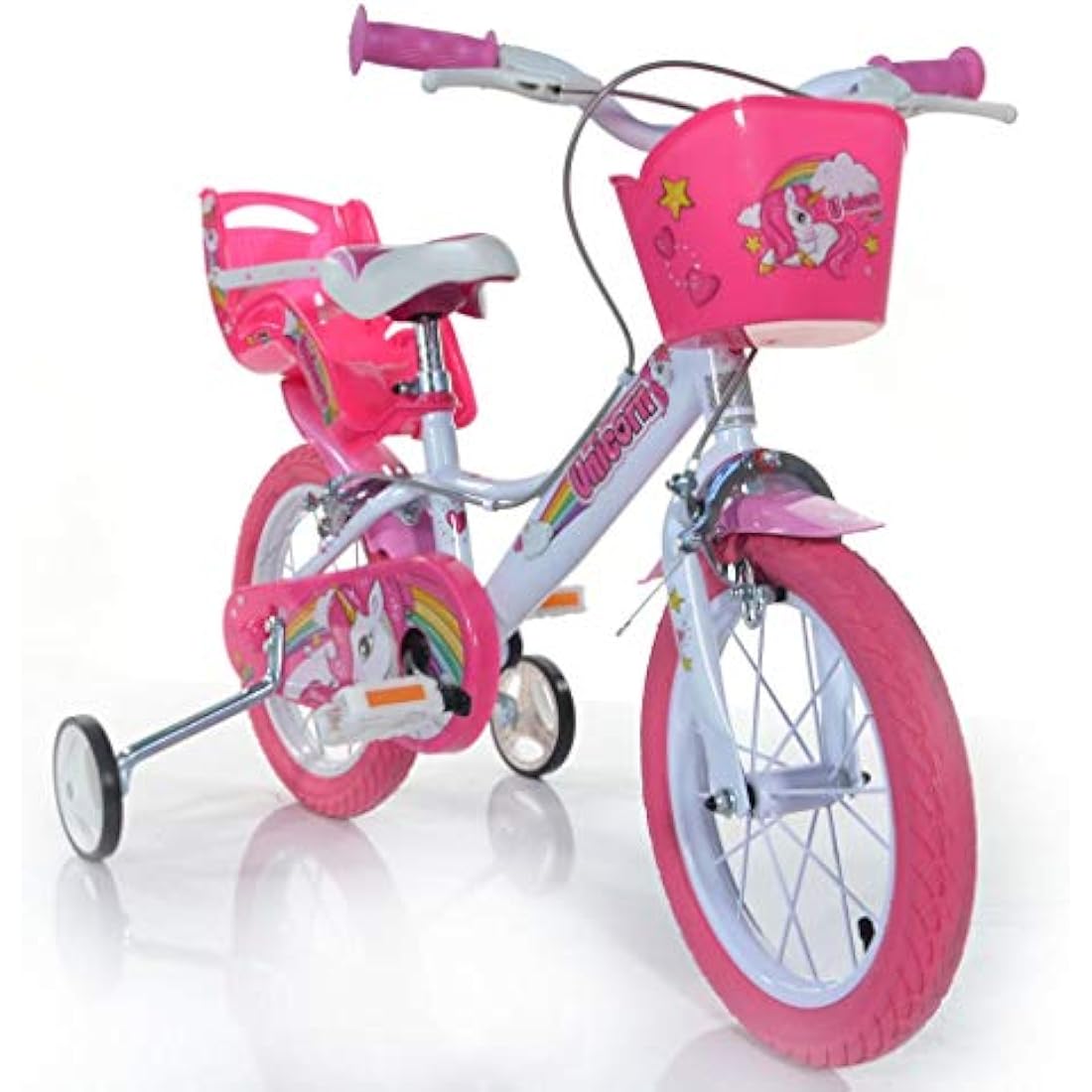 Dino Bikes Unicorn 14 Inch Kids Bicycle with Training Wheels - Pink
