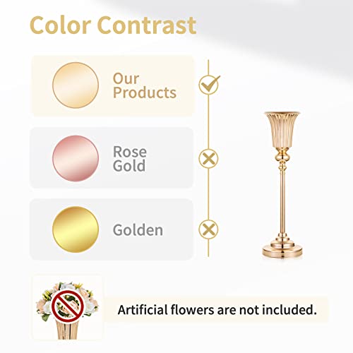 Nuptio Gold Trumpet Vases | 21.5" Metal Wedding Table Centerpieces - 2 Pcs