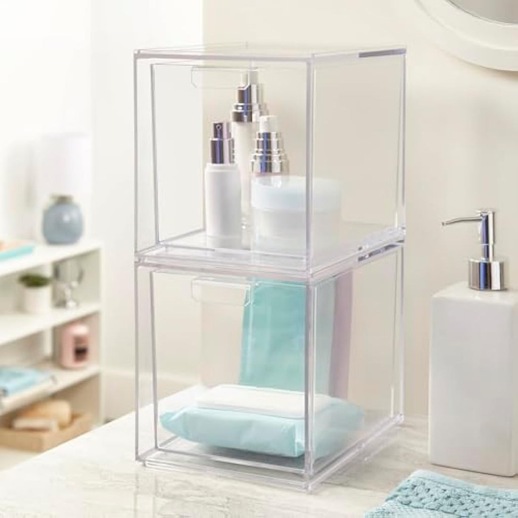 STORi Audrey Clear Stackable Cosmetic Organizer Drawers | Set of 2