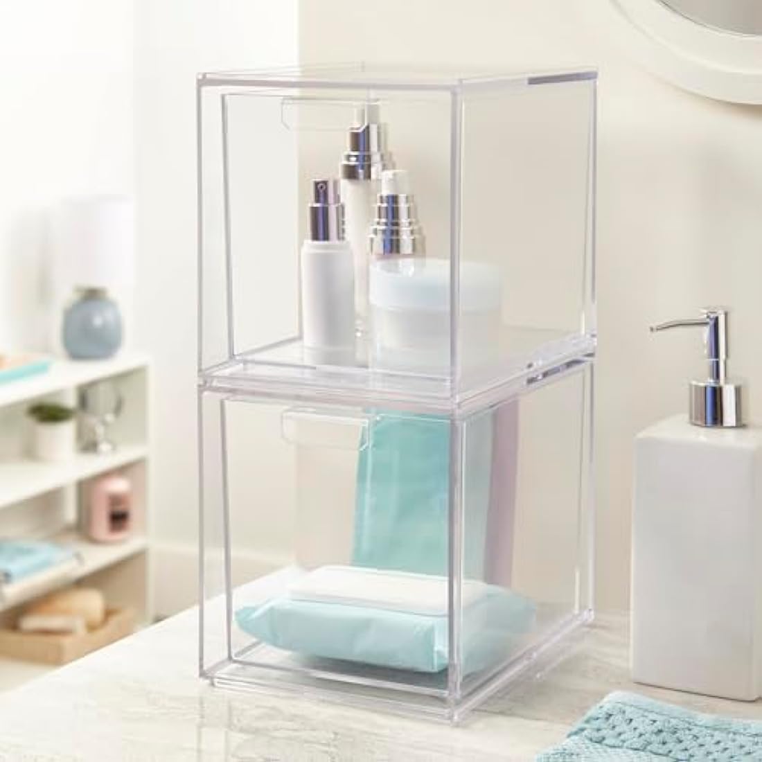 STORi Audrey Clear Stackable Cosmetic Organizer Drawers | Set of 2