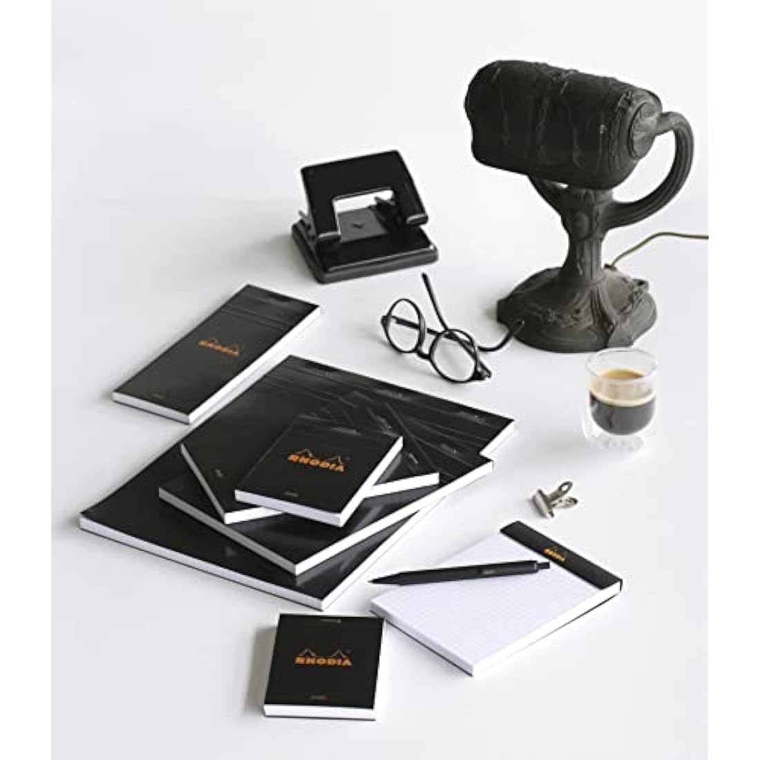 Rhodia N°18 Stapled Notepad – A4 Black 5x5 Grid 80g Paper – Pack of 5