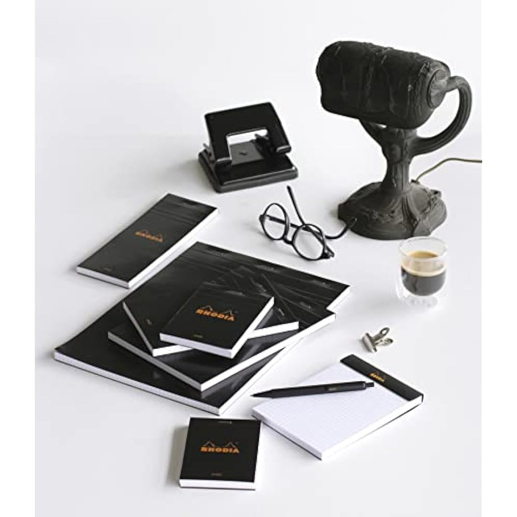 Rhodia N°18 Stapled Notepad – A4 Lined White Paper, Black Cover (5 Pack)