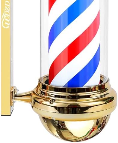 WDZD 29'' Golden Barber Pole Light | Rotating LED Salon Wall Sign
