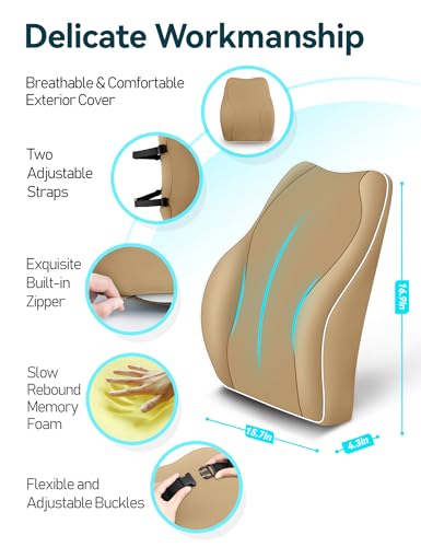 Travel Ease Memory Foam Lumbar Support Cushion for Office Chairs - Khaki