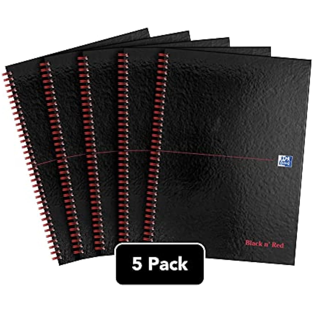 Oxford Black n' Red A4 Wirebound Notebook, Lined Hardback - 5 Pack