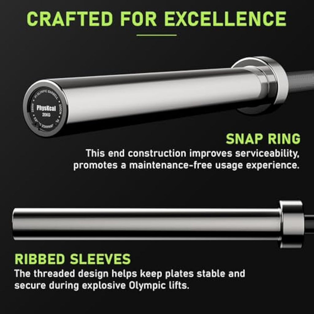 PhysKcal Olympic Barbell - 15kg/20kg Steel Bar for Weightlifting