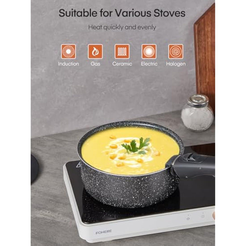 FOHERE 8-Piece Nonstick Cookware Set | Detachable Handles | Induction Ready