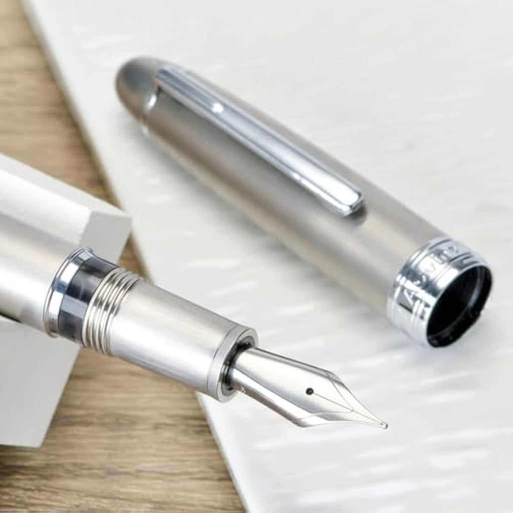 Asvine J16 Brushed Titanium Fountain Pen | Jowo Broad Nib Piston Filler