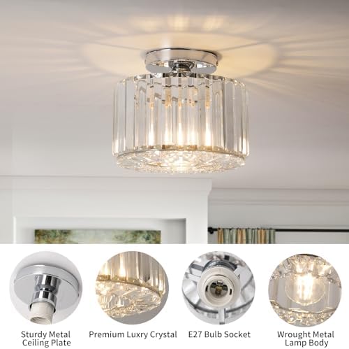 Jolof Store Crystal Ceiling Light – Modern Rose Gold Flush Mount Lamp