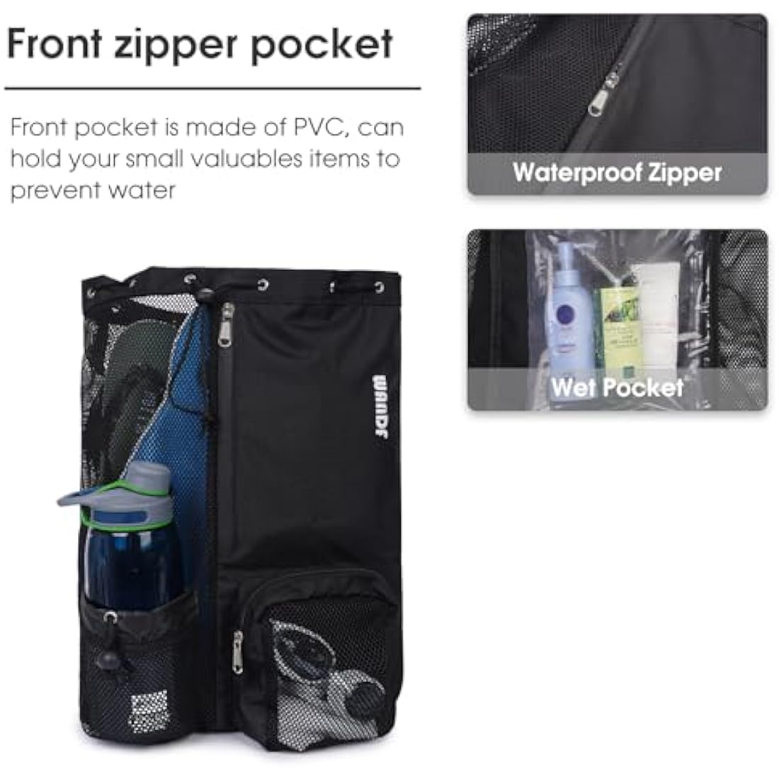 WANDF Mesh Swim Bag – Drawstring Gym Backpack with Waterproof Wet Pocket